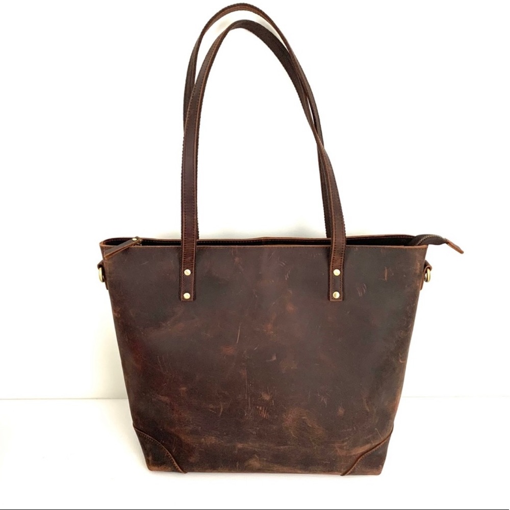 S-zone Leather Distressed Tote Brown
